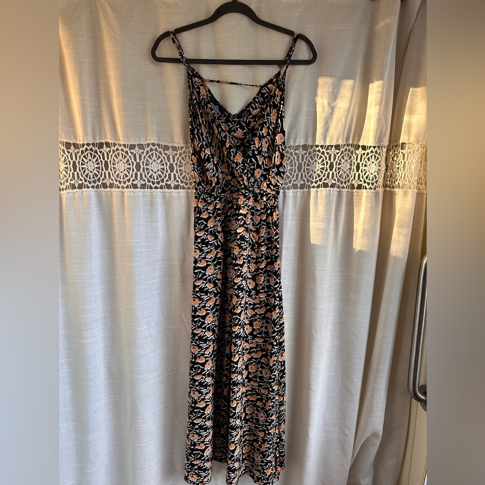 Angie Black Maxi Dress with Peach Floral Print